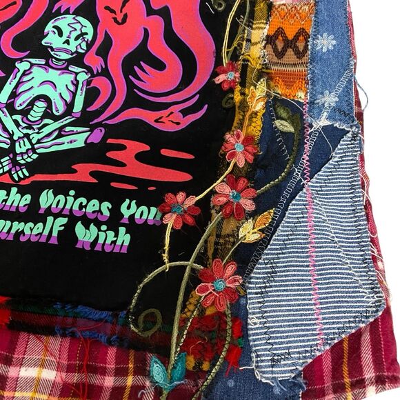 Upcycled Flannel Shirt Womens Sz Large Shacket Halloween Grunge Camp Rock - Picture 7 of 13